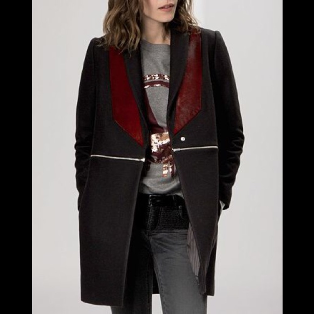 Maje Dark Blue Blazer/coat with burgundy lapel - Picture 2 of 16